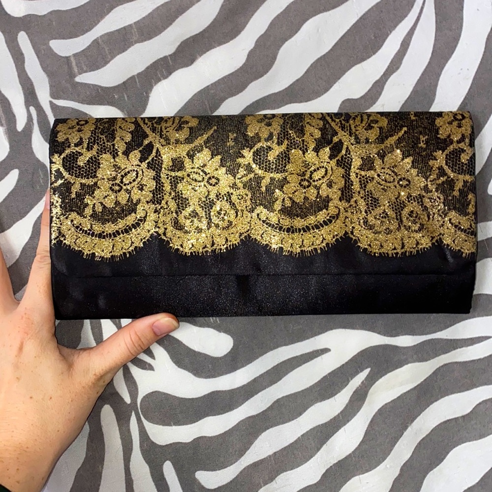 Black with Gold Lace Clutch
